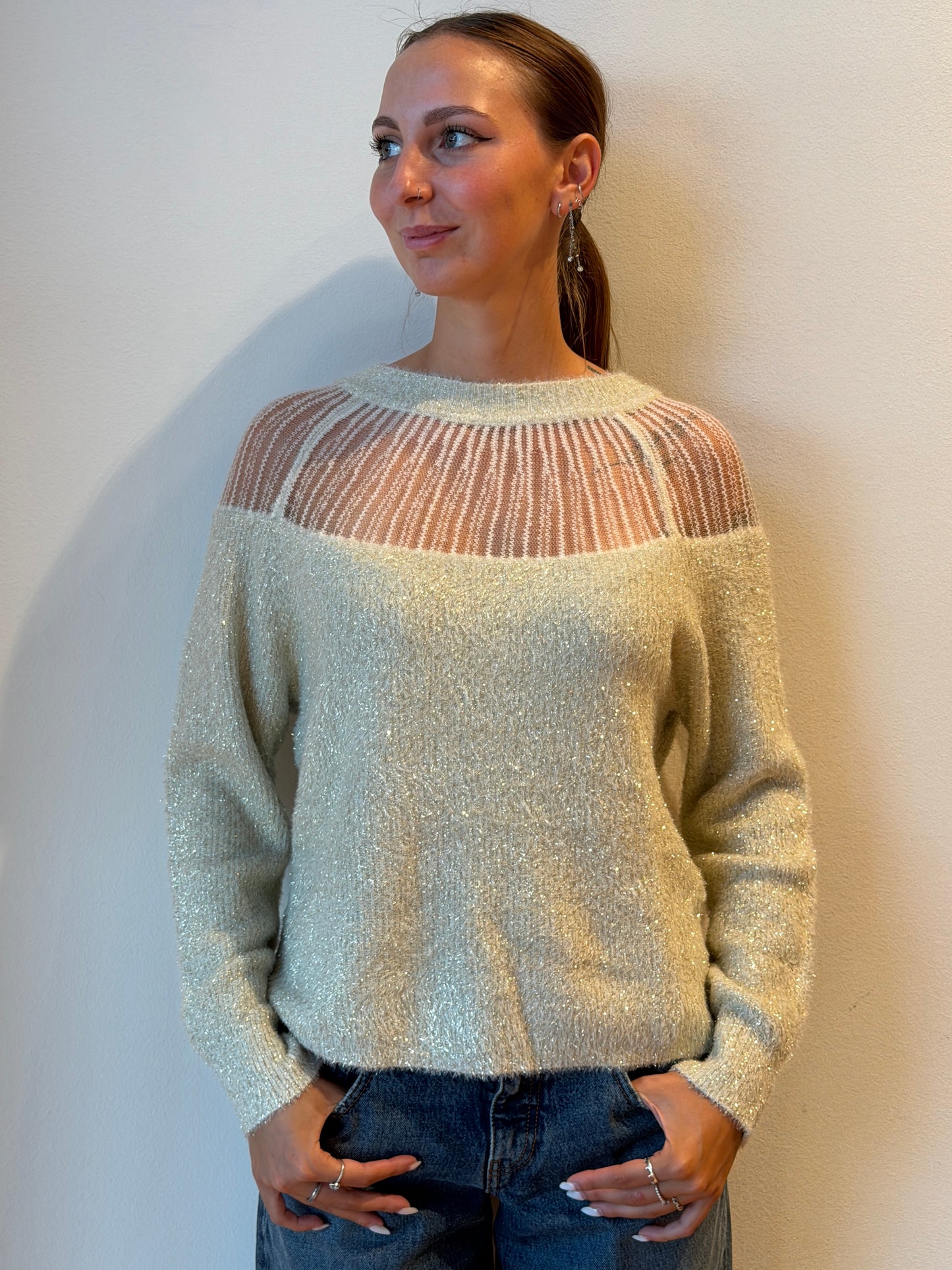 Maglione Effetto Lurex Panna - Amosa