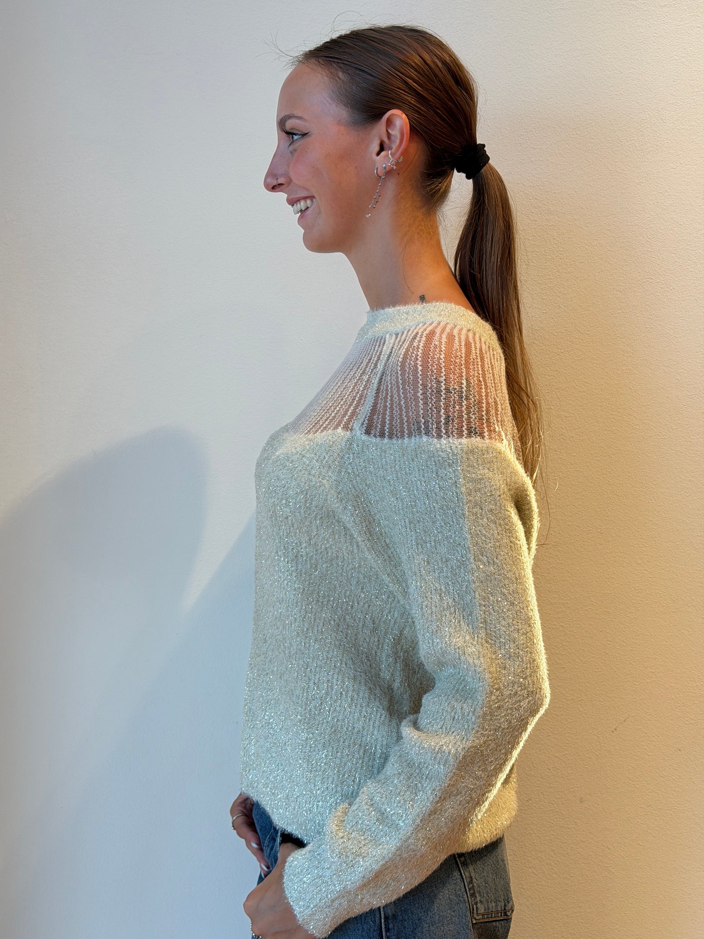 Maglione Effetto Lurex Panna - Amosa