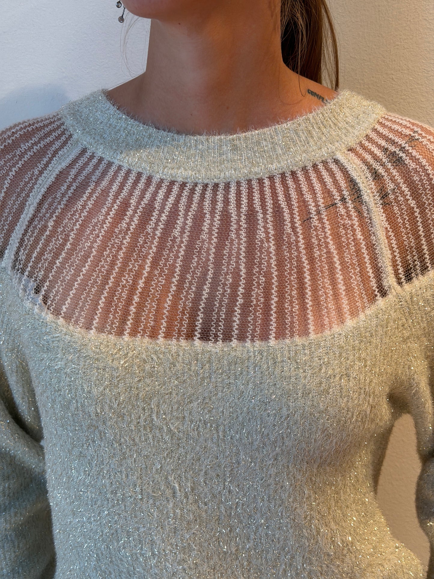 Maglione Effetto Lurex Panna - Amosa
