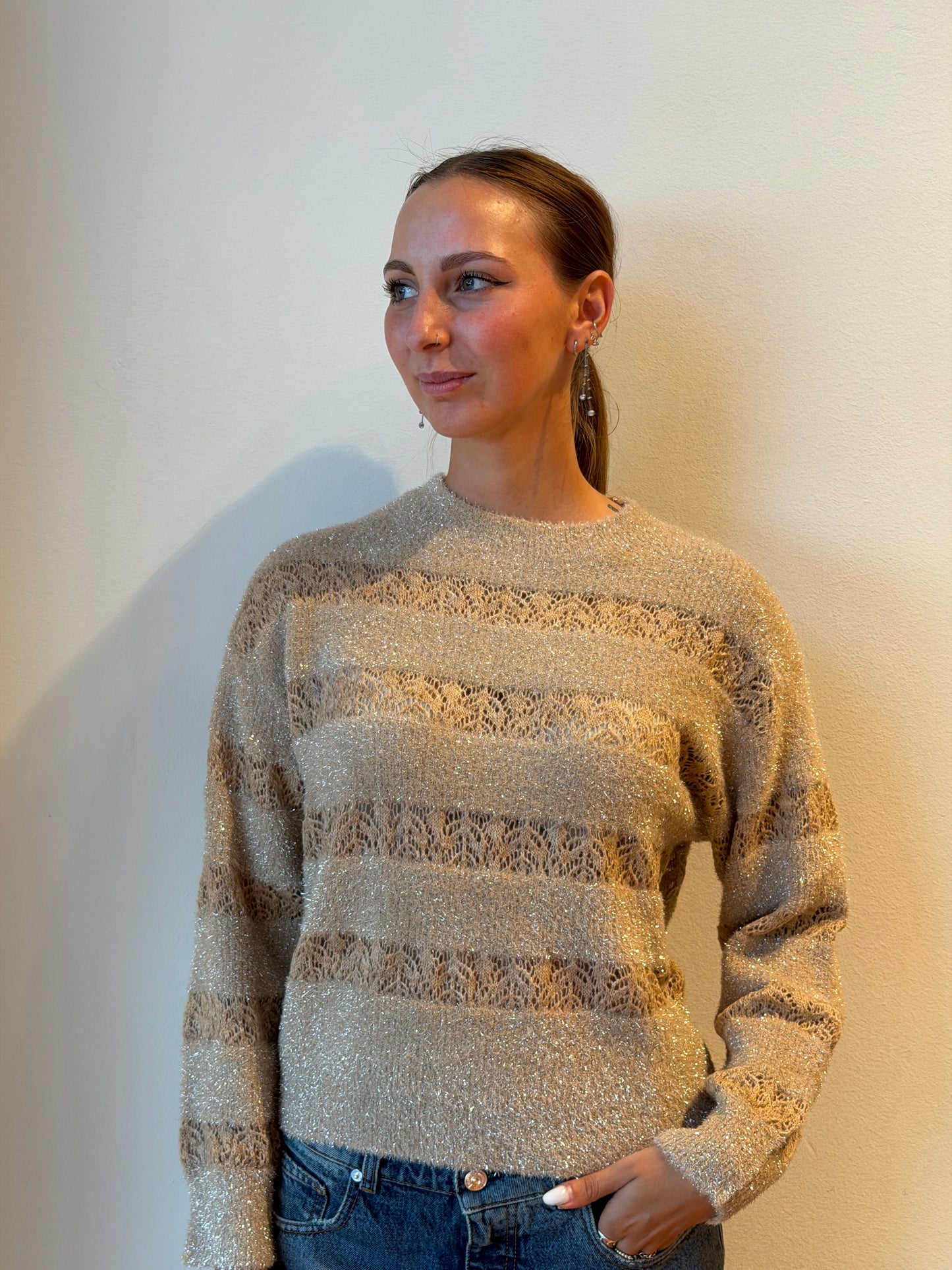 Maglione Effetto Lurex Beige - Amosa