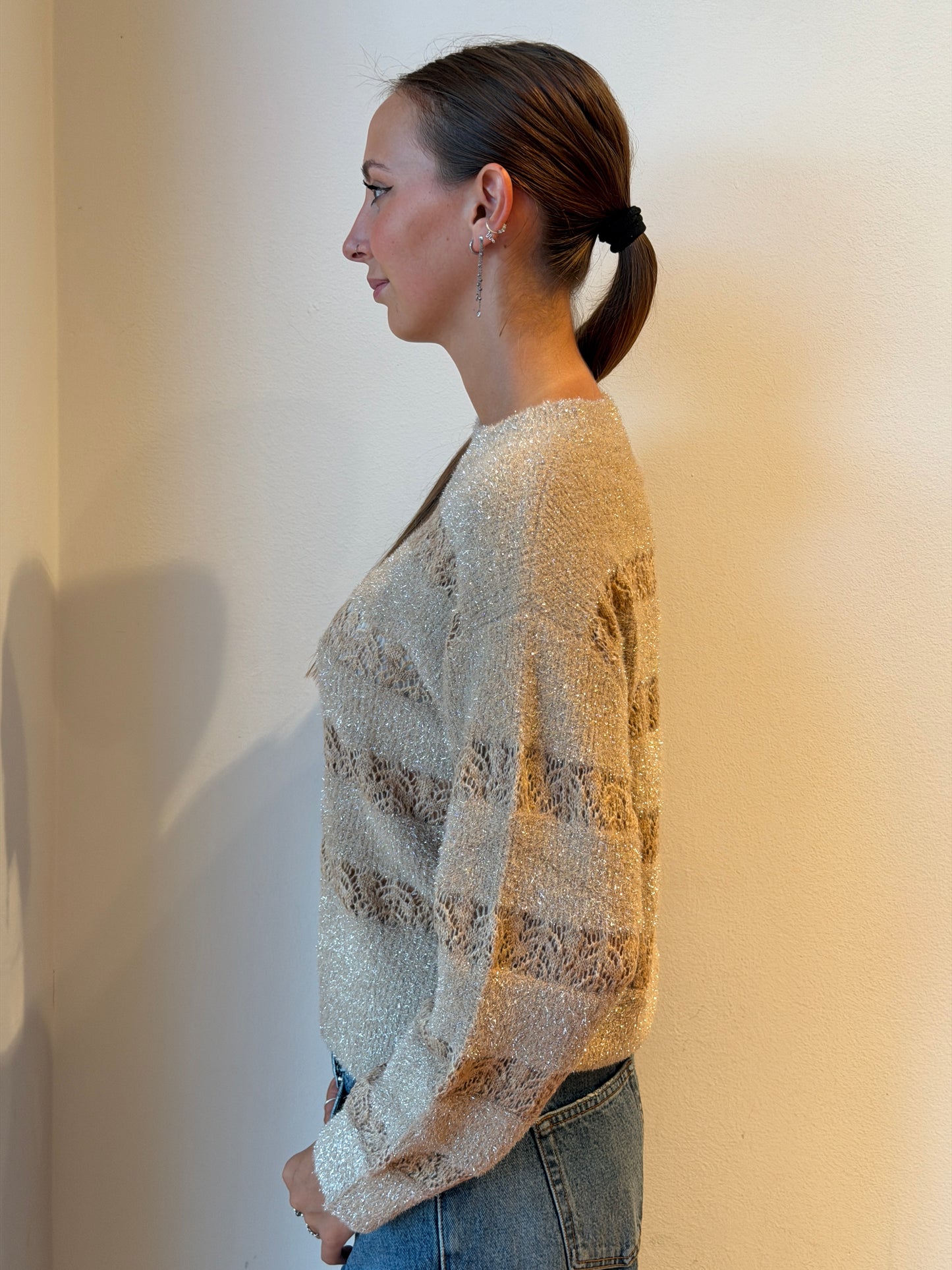 Maglione Effetto Lurex Beige - Amosa