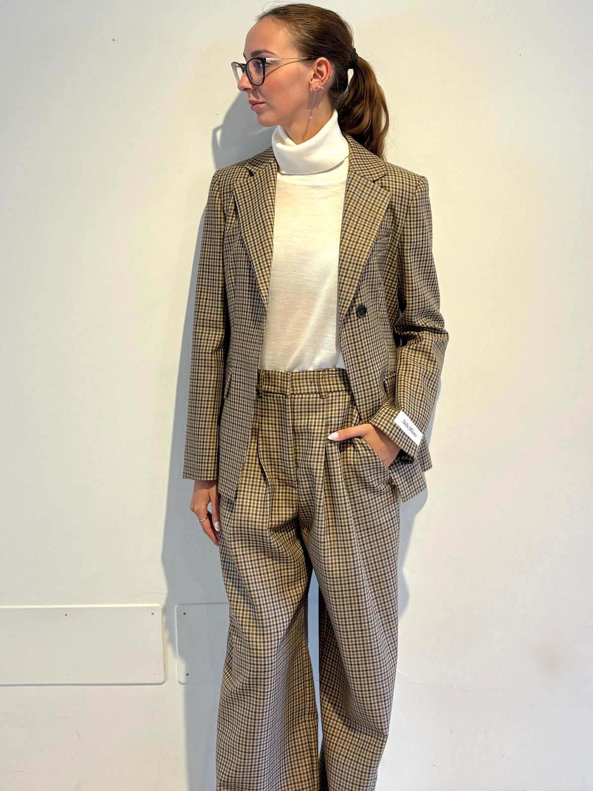 Blazer Tortora a Quadretti in Lana Vergine - Skills Milano