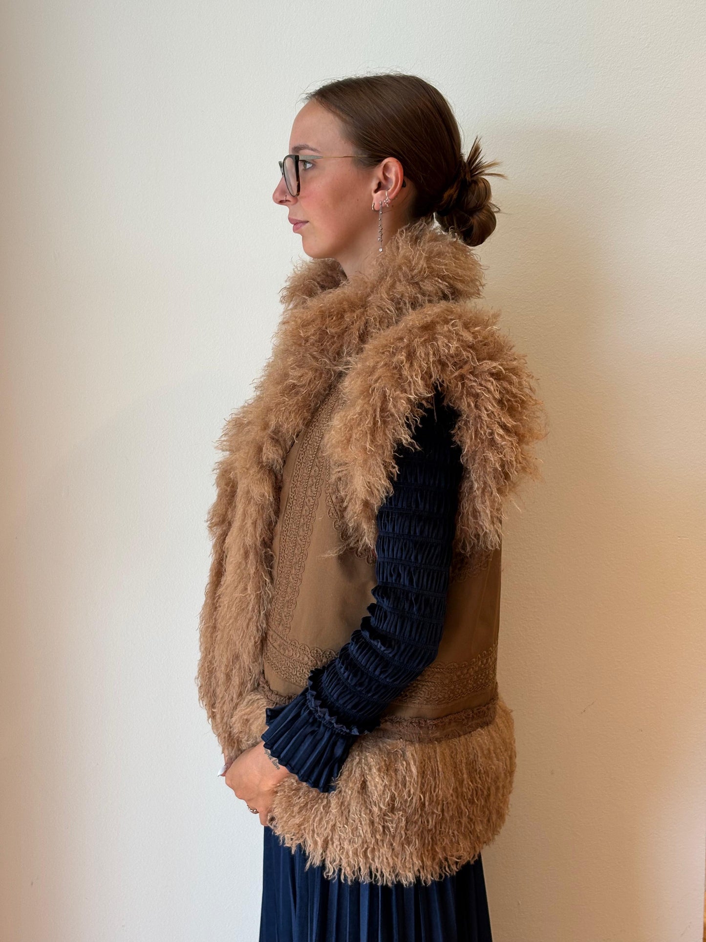 Gilet Cammello con Pelliccia - Amosa