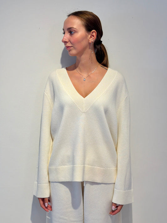 Maglione Scollo a V Panna - Eleh