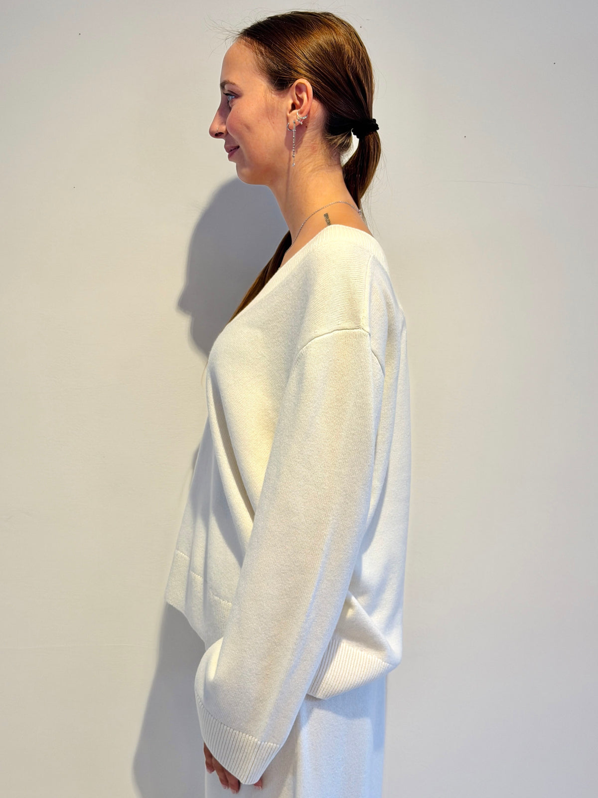 Maglione Scollo a V Panna - Eleh