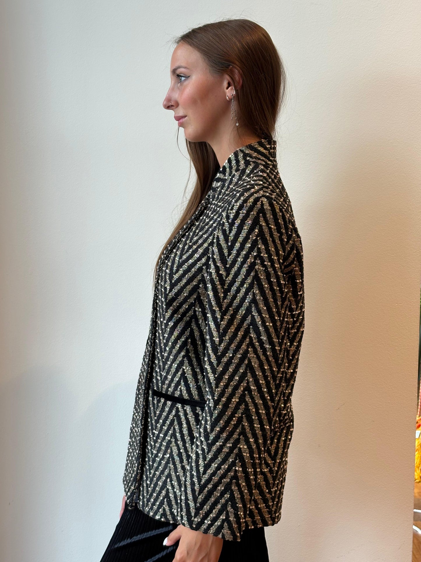 Giacca Over in Jacquard Chevron Nero - Forte Forte