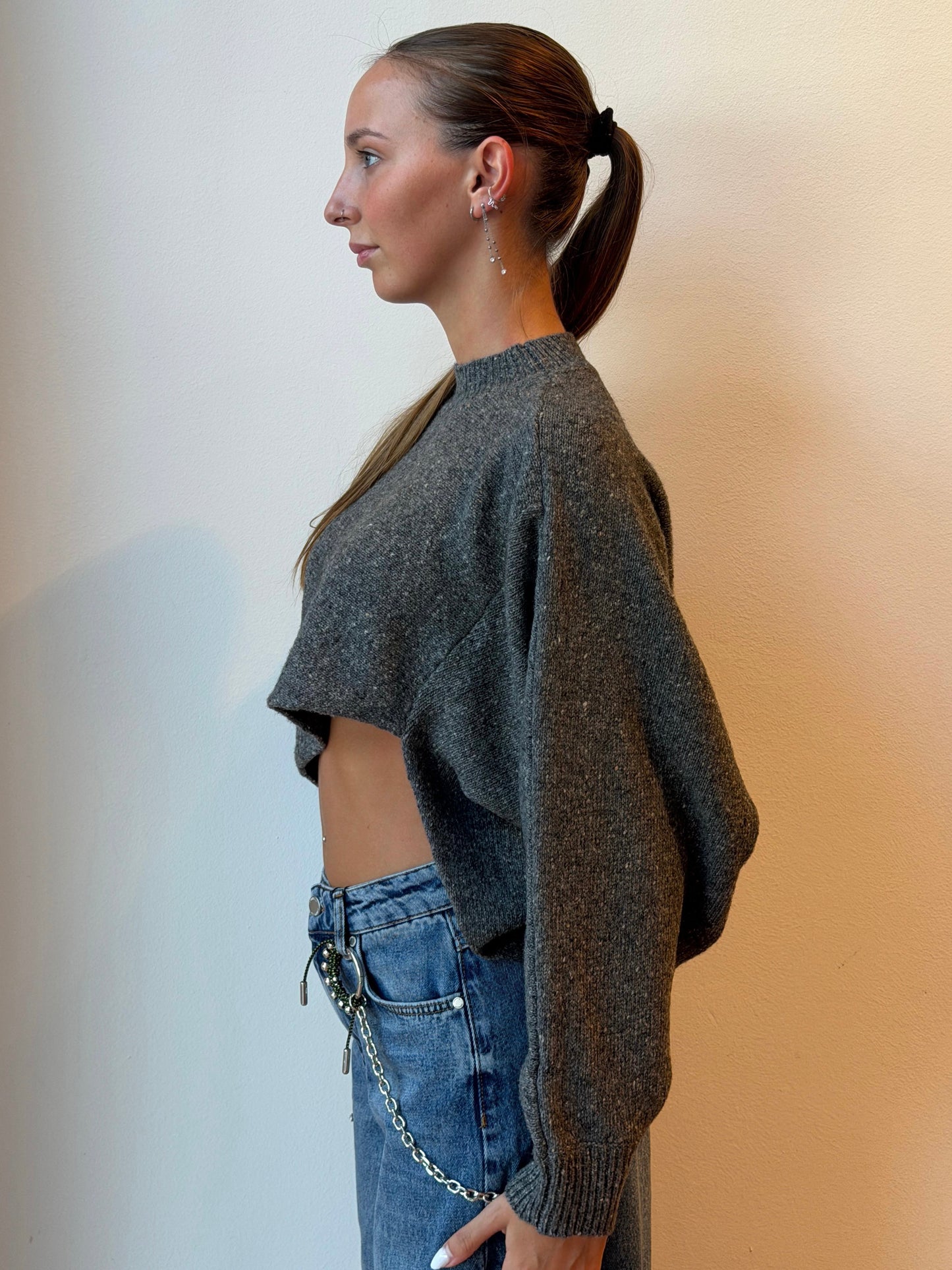 Maglione Cropped Asimmetrico Grigio Scuro - Su