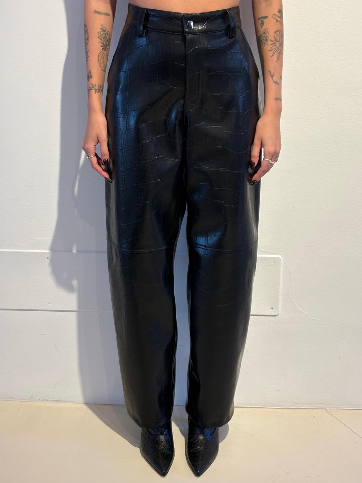 Pantalone Barrel in Ecopelle Effetto Cocco - Rame