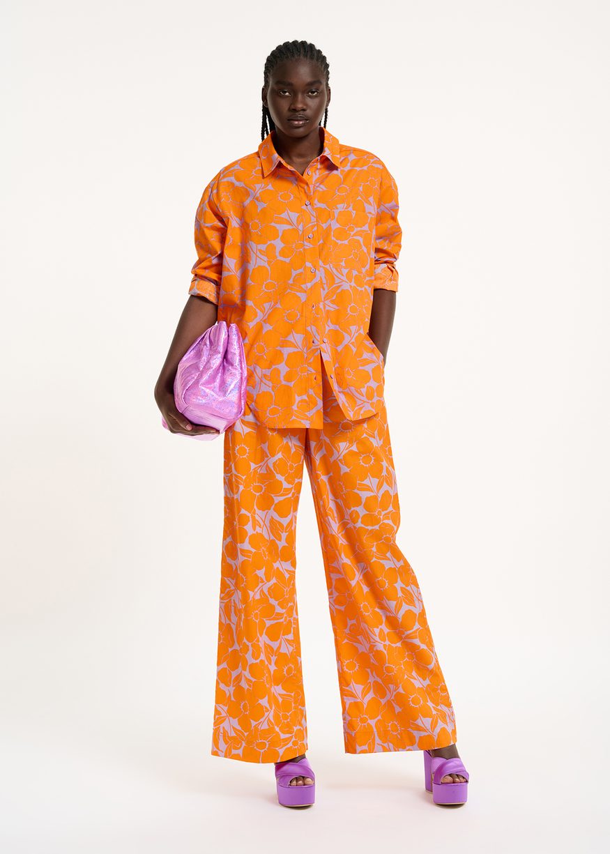 Camicia in cotone stampa floreale in colore arancio e lilla - Essentiel Antwerp