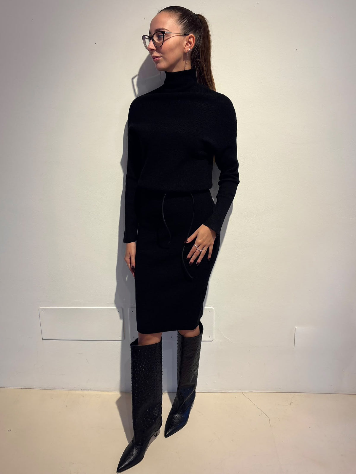 Abito in Maglia con Collo Alto - Rame