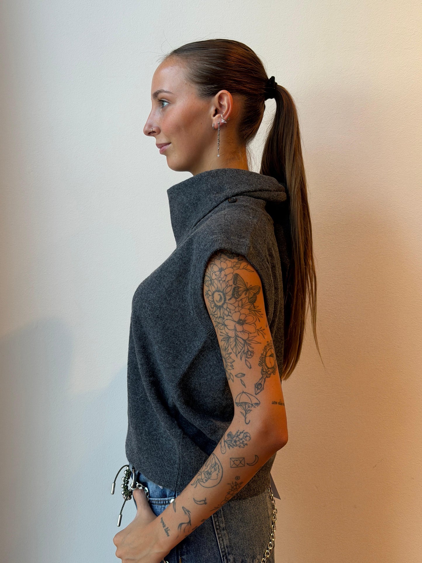 Gilet Grigio Scuro Lana Vergine - Su