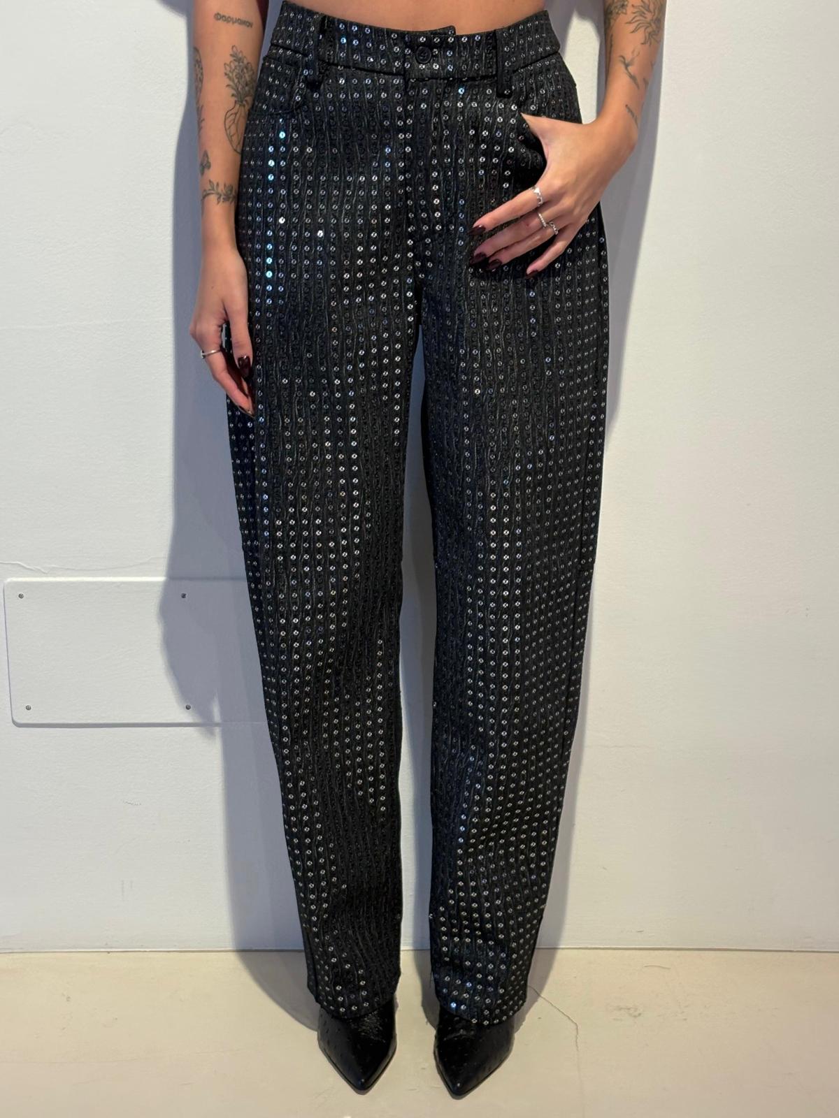 Pantalone Barrel in Denim Washed con Paillettes - Rame