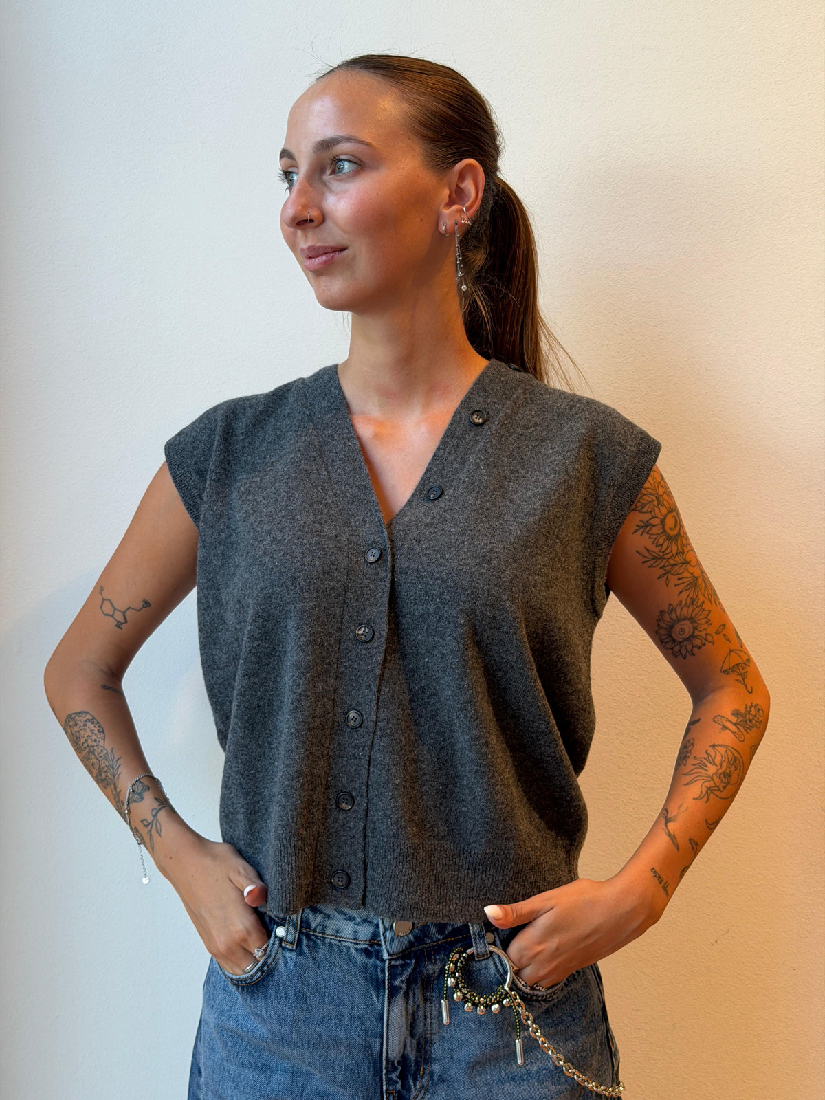 Gilet Grigio Scuro Lana Vergine - Su